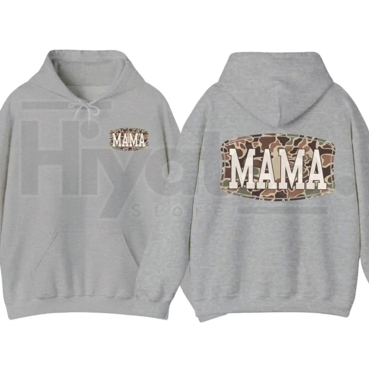 Camo Mama 2-Sided Hoodie – Trendy Camouflage Graphic Pullover, Cool Streetwear Mother’s Day Gift for Moms