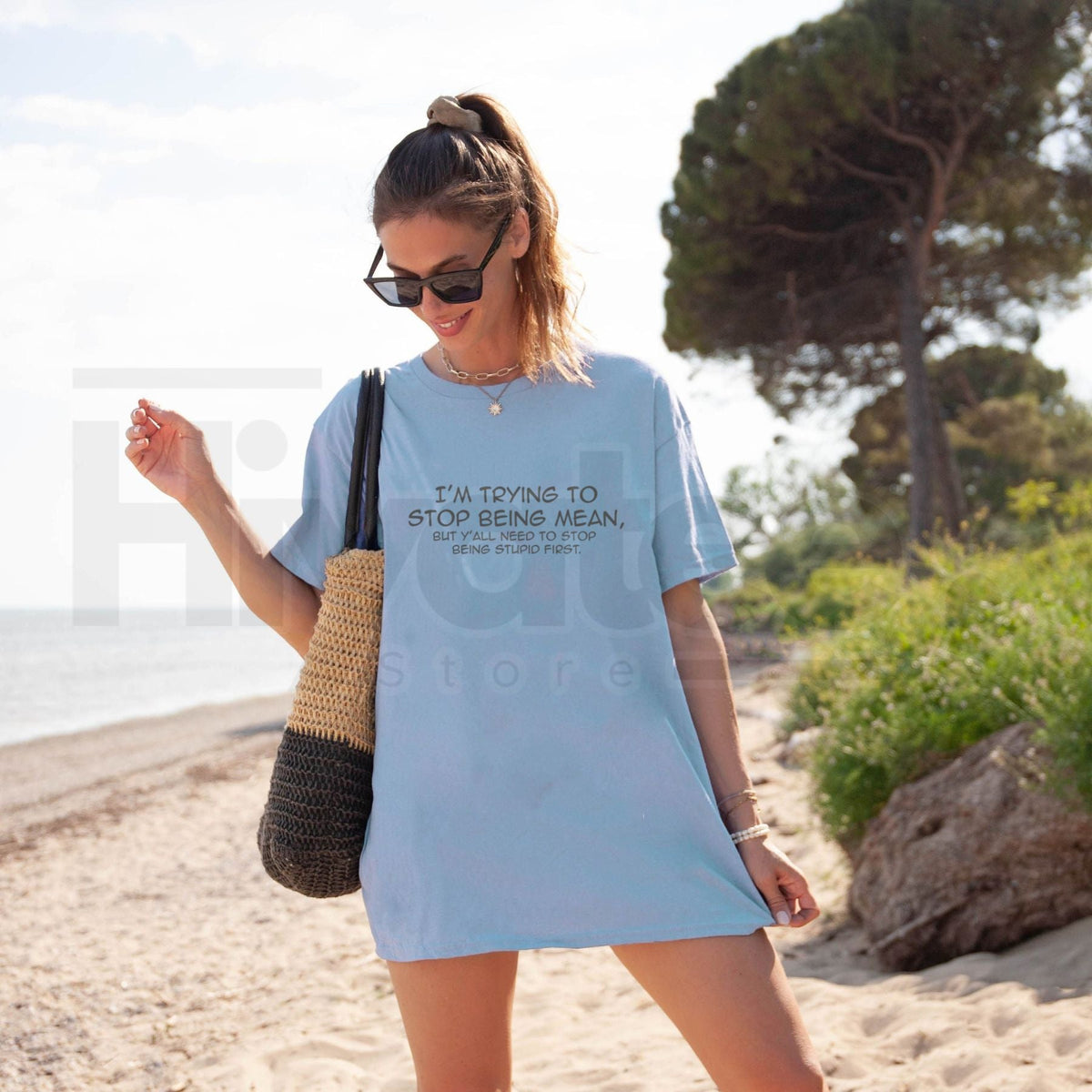 "Trying To Stop Being Mean" Funny Snarky – Premium Cotton Sarcastic Top