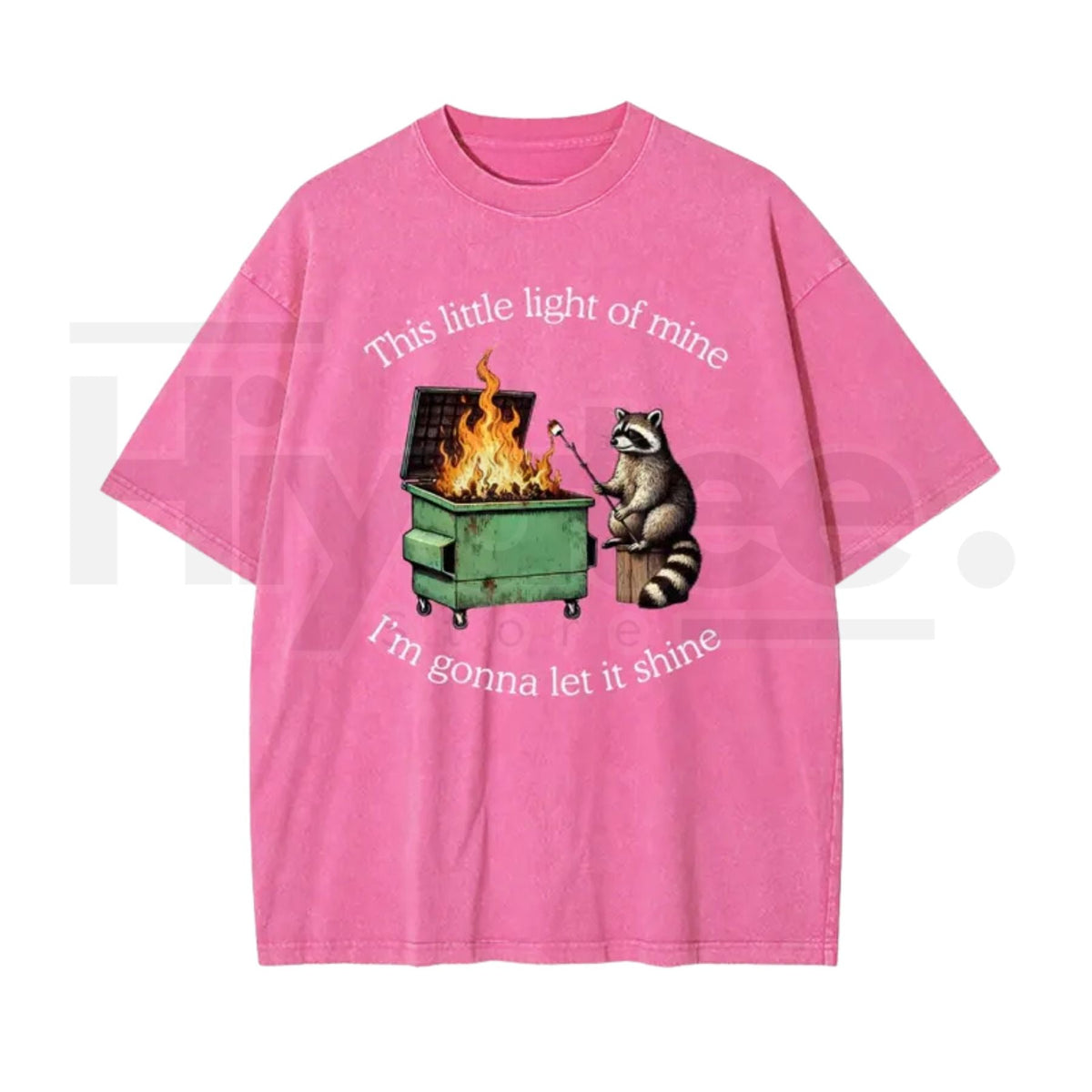 Raccoon “Let It Shine” Vintage Washed T-Shirt – Oversized Batik Cotton Inspirational Graphic Tee