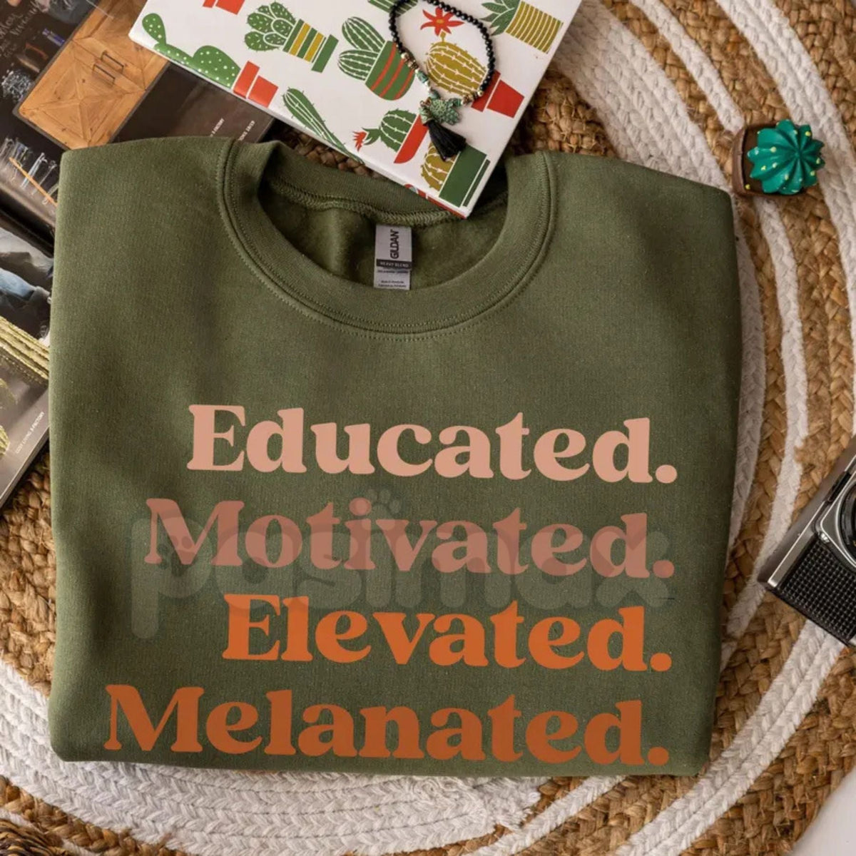 Educated Motivated Elevated Melanated Crewneck | Minimalist Black Excellence Sweatshirt | Aesthetic Melanated Queen Pullover | HBCU Alumna Gift Jumper | Modern African American Pride Top | Empowerment Streetwear