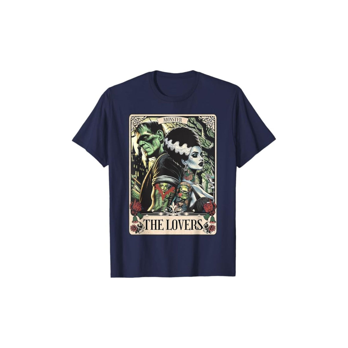 Frankenstein & Bride The Lovers Tarot T-Shirt - Gothic Horror Tee, Occult Fan Apparel