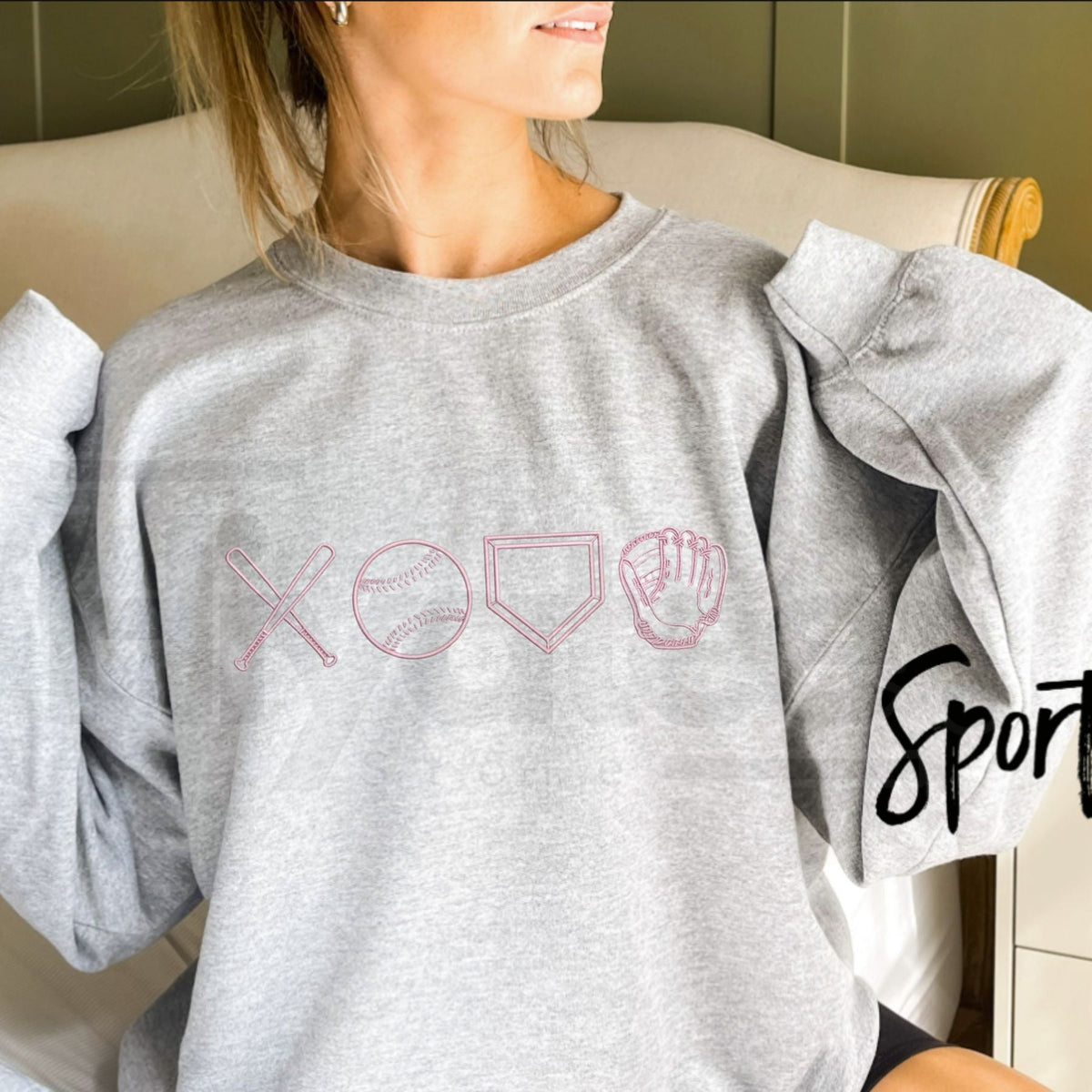 Baseball XOXO Icons Embroidered Sweatshirt – Cute Game Day Sports Crewneck
