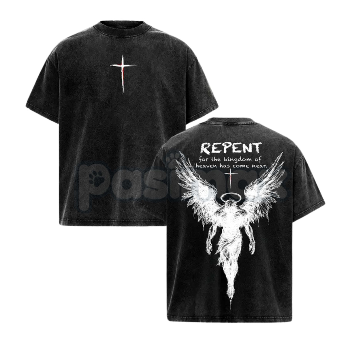 The Kingdom Mandate: Repent Vintage Washed Tee – Heavy Cotton Christian Streetwear, Gospel Angel Wings Shirt