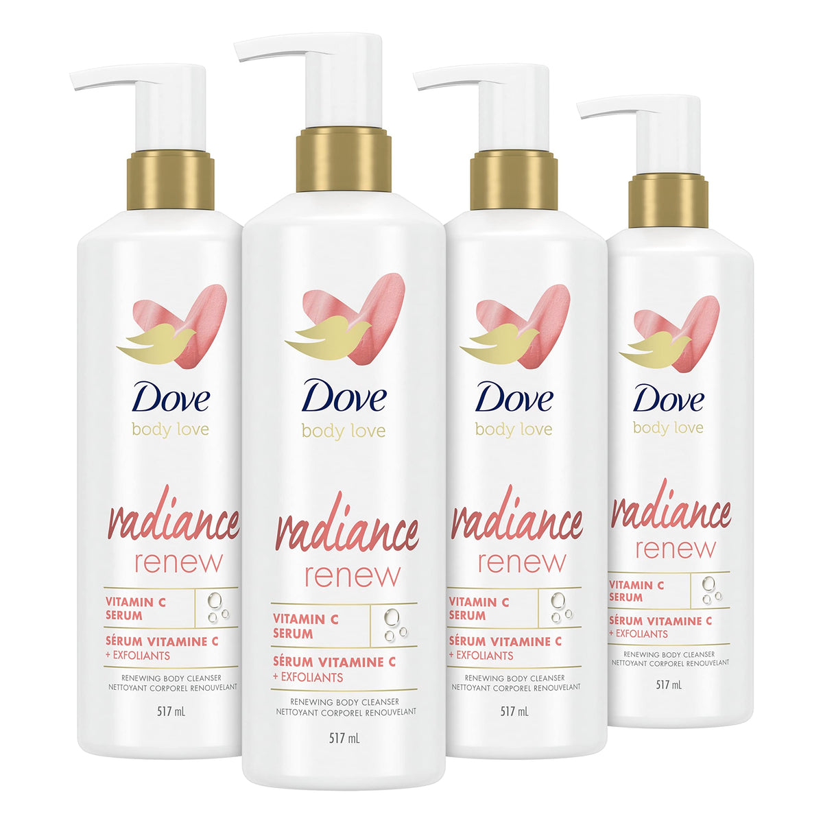 Dove Body Love Body Cleanser Radiance Renew 4 Count For Dull Skin Exfoliating Body Wash with Vitamin C Serum 17.5 fl oz