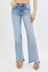 RISEN Full Size Tummy Control Mid Rise Flare Jeans with Fray Hem Detailed Plus Size