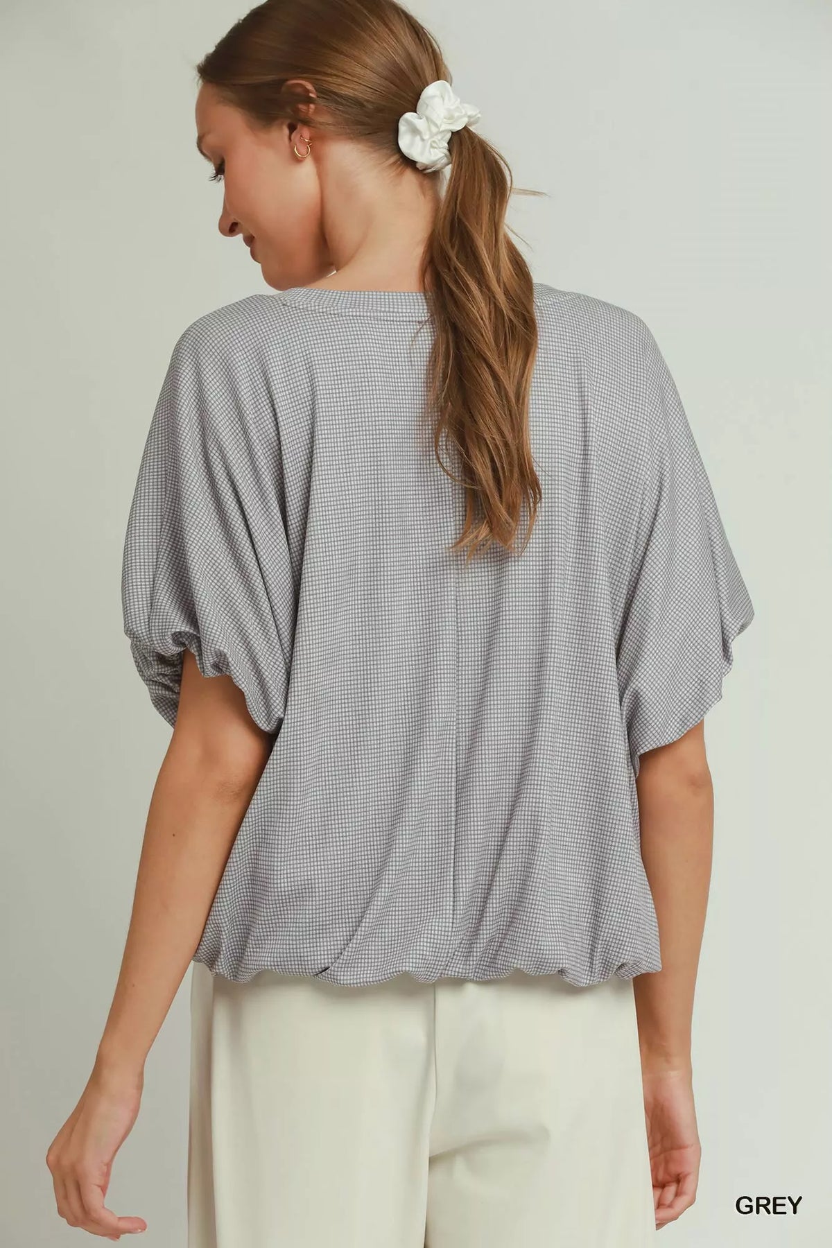 Umgee Mini Texture Checkered Bubble Hem Top