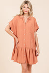 Linen Blend Button Down Shirt Mini Dress For Women – Casual, Classic Button-Down Design with Raw Hem and Tiered Detail