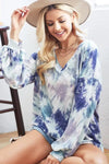 BiBi Tie-Dye V-Neck Long Sleeve Waffle Top