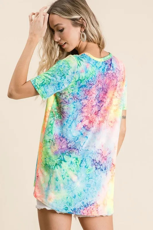 BiBi  Tie Dye Print Jersey V Neck Top