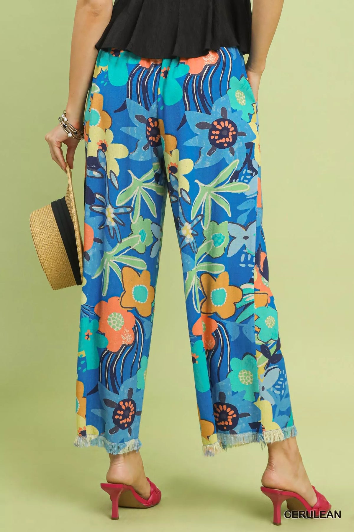 Umgee Floral Print Wide Leg Pants