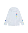 adidas Girls Big Long Sleeve Hooded Graphic Tee Multi Logo/White Large (14)