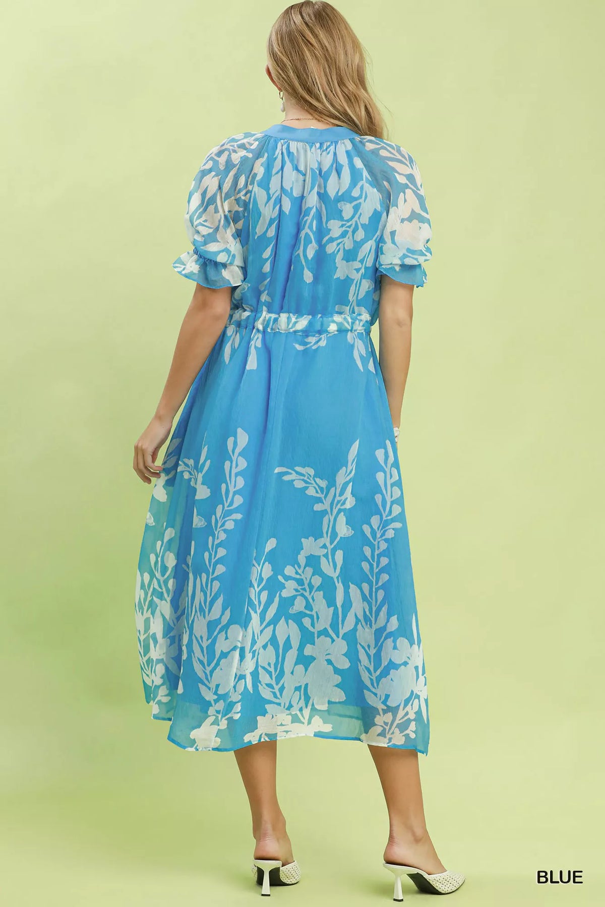 Umgee Floral Print Tie Waist Midi Dress with Side Pockets