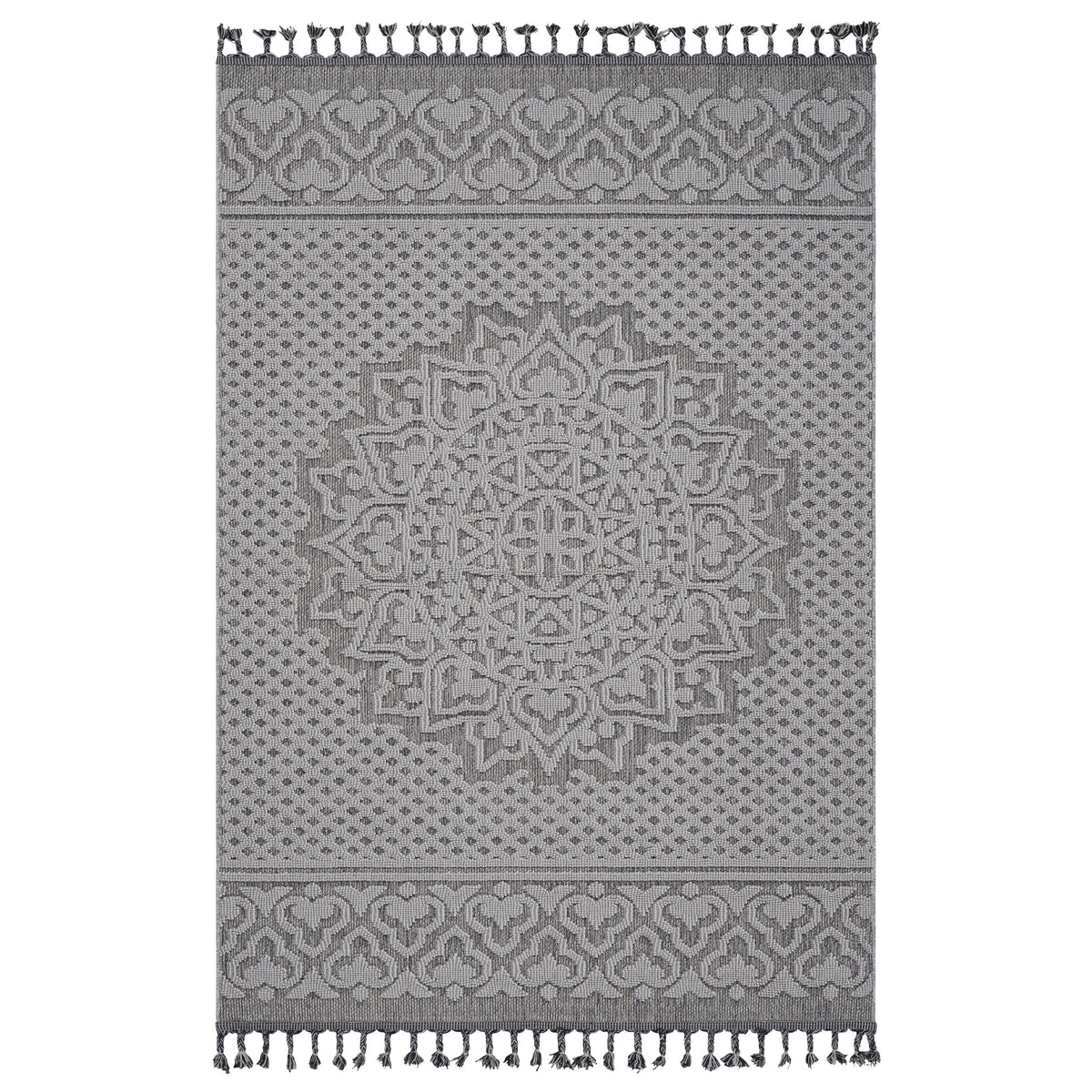 NAAR Guros Collection 8X10 Gray / White / Medallion Indoor / Outdoor Area Rug