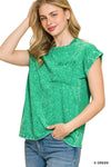 Zenana Full Size Crinkle Washed Round Neck Folded Short Sleeve Tee Plus Size