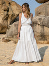 White V-Neck Tie Shoulder Maxi Dress Effortless & Flowy Summer Essential Long Girls Dress