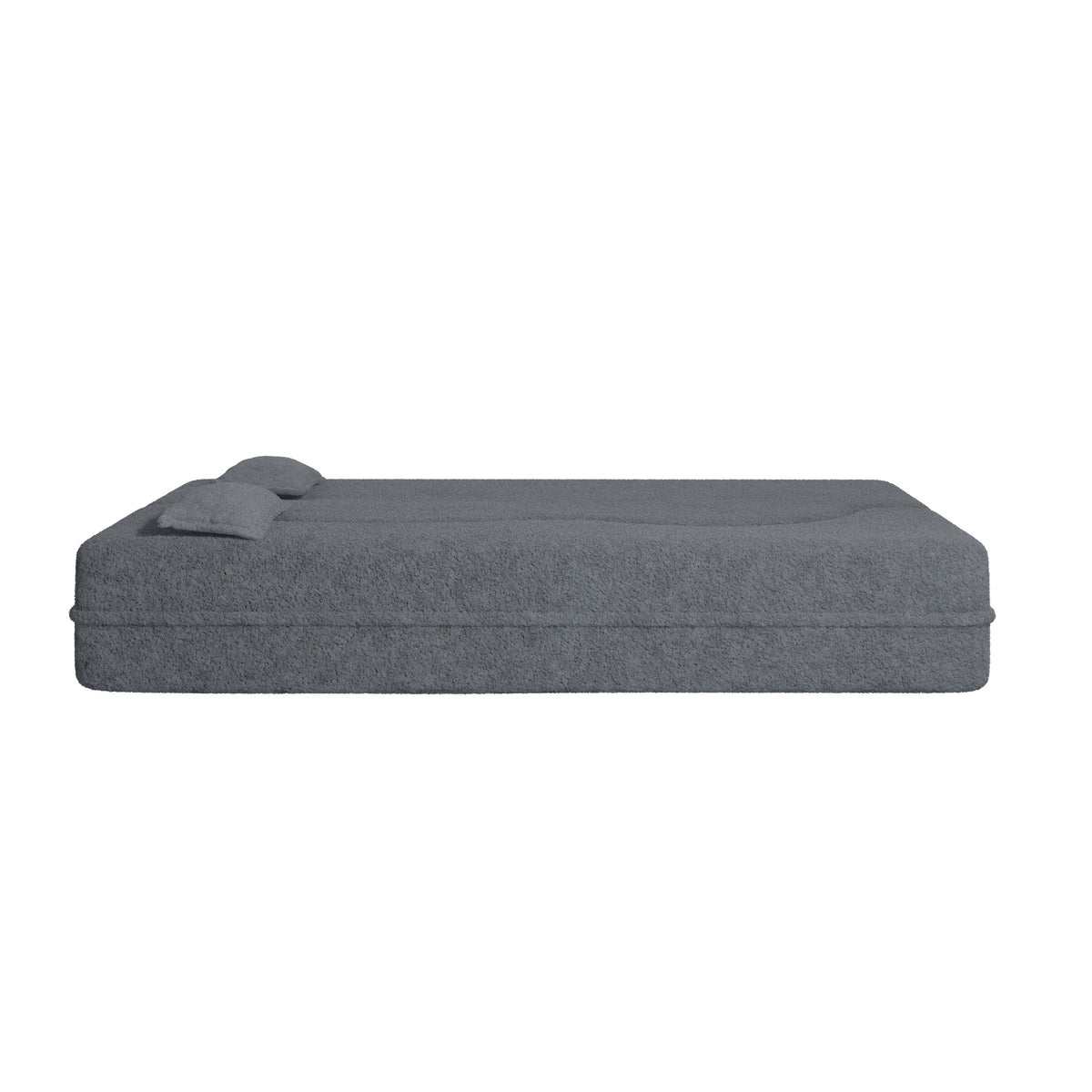 Modern Floor Sofa, with 2 Pillows, Convertible Teddy Fabric Foam Filled Bed, 15 inch Full Size Folding Mattress, Suitable for Living Room, Guest room, Game Room, Grey