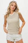 BiBi Knitted Beaded Pearl V Neck Sleveless Top