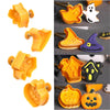 4pcs Halloween Cookie Plunger Cutter 3D Baking Mold Cookie Stamp Biscuit Mold Fondant Cake Decorating Tools Halloween Cookie Cutters Set Fondant Stamper Pastry Cutter Haunted House Hat Ghost Pumpkin Kitchen Molds