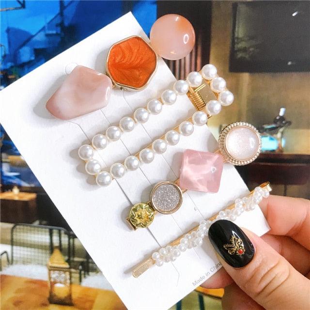 4pcs/set Women Hair Accessories Jewelry Korean Simulation Pearl Barrette Love Hearts Hair Clips For Girls Pink Hairpins Wedding Hair Accessories for Brides and Bridesmaids