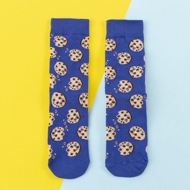 Women's Colorful Cotton Socks Fruits Banana Avocado Lemon Egg Cookie Donuts Food Happy Color Socks
