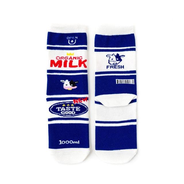 Women's Colorful Cotton Socks Fruits Banana Avocado Lemon Egg Cookie Donuts Food Happy Color Socks
