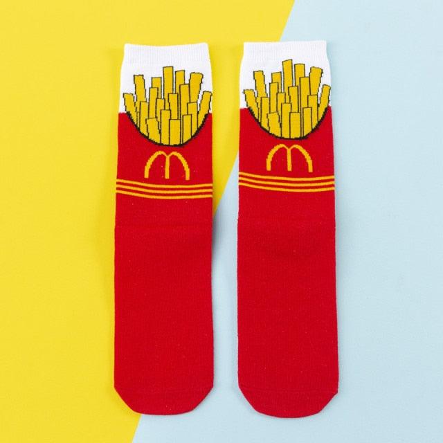 Women's Colorful Cotton Socks Fruits Banana Avocado Lemon Egg Cookie Donuts Food Happy Color Socks