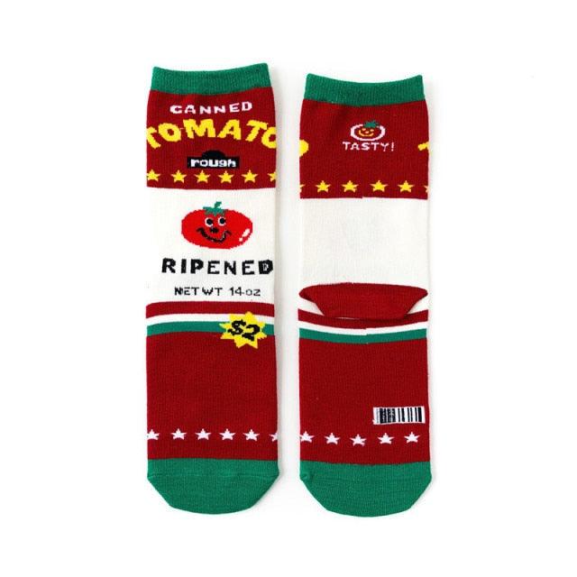 Women's Colorful Cotton Socks Fruits Banana Avocado Lemon Egg Cookie Donuts Food Happy Color Socks