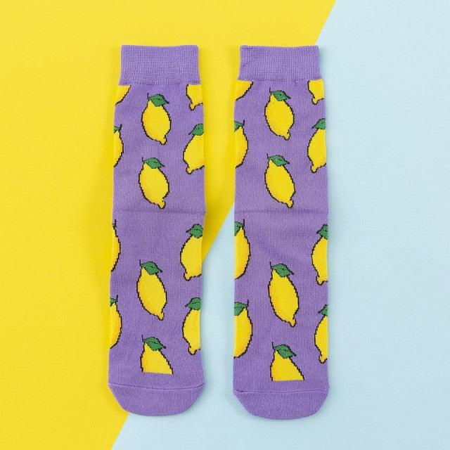 Women's Colorful Cotton Socks Fruits Banana Avocado Lemon Egg Cookie Donuts Food Happy Color Socks