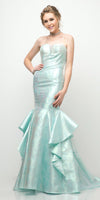 Cinderella Divine A5033 Strapless Jacquard Layered Mermaid Gown V-Neckline