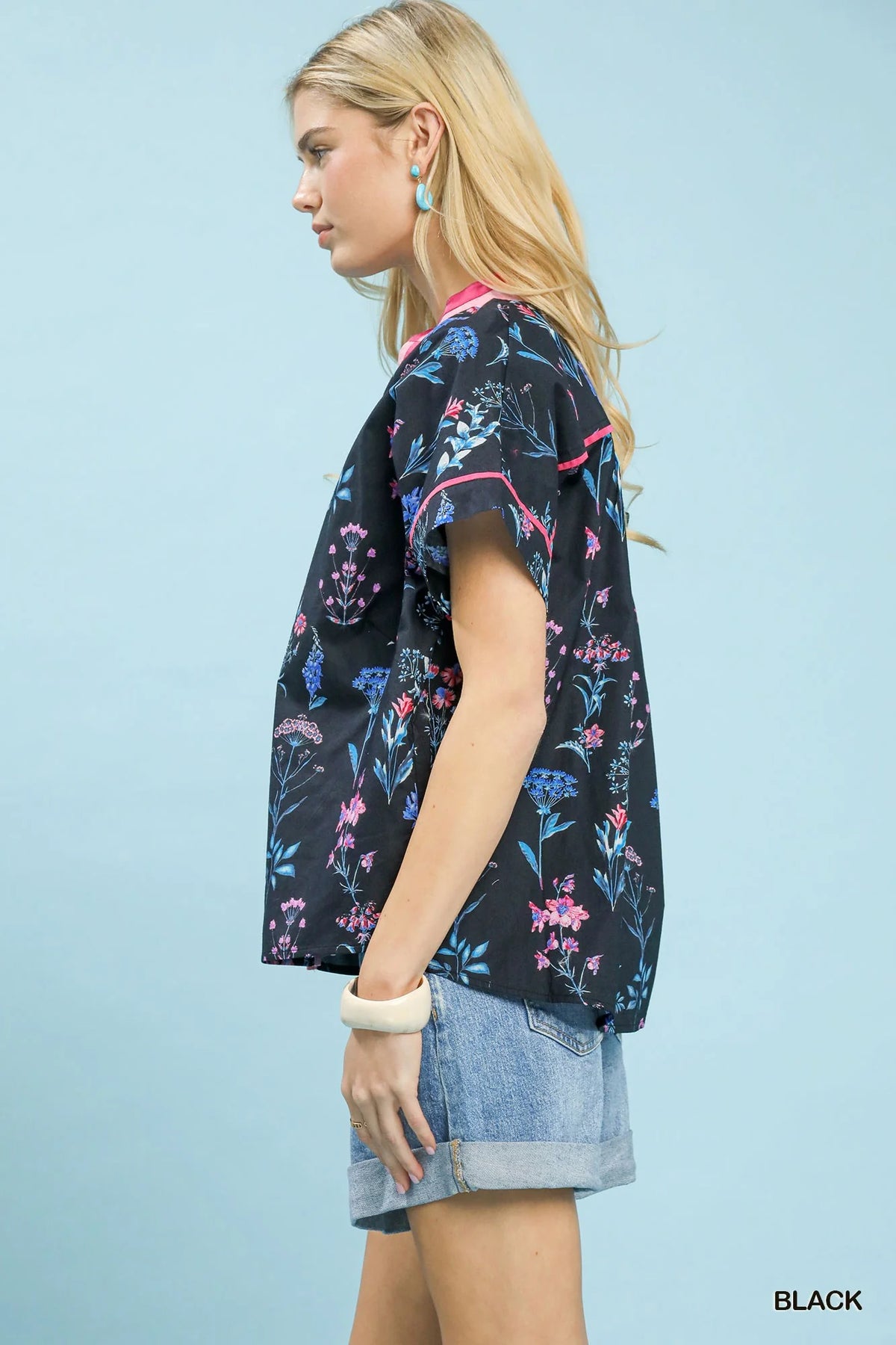 Umgee Botanical Floral Button Front Top