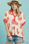 Umgee Paisley Print Contrast Trim Top