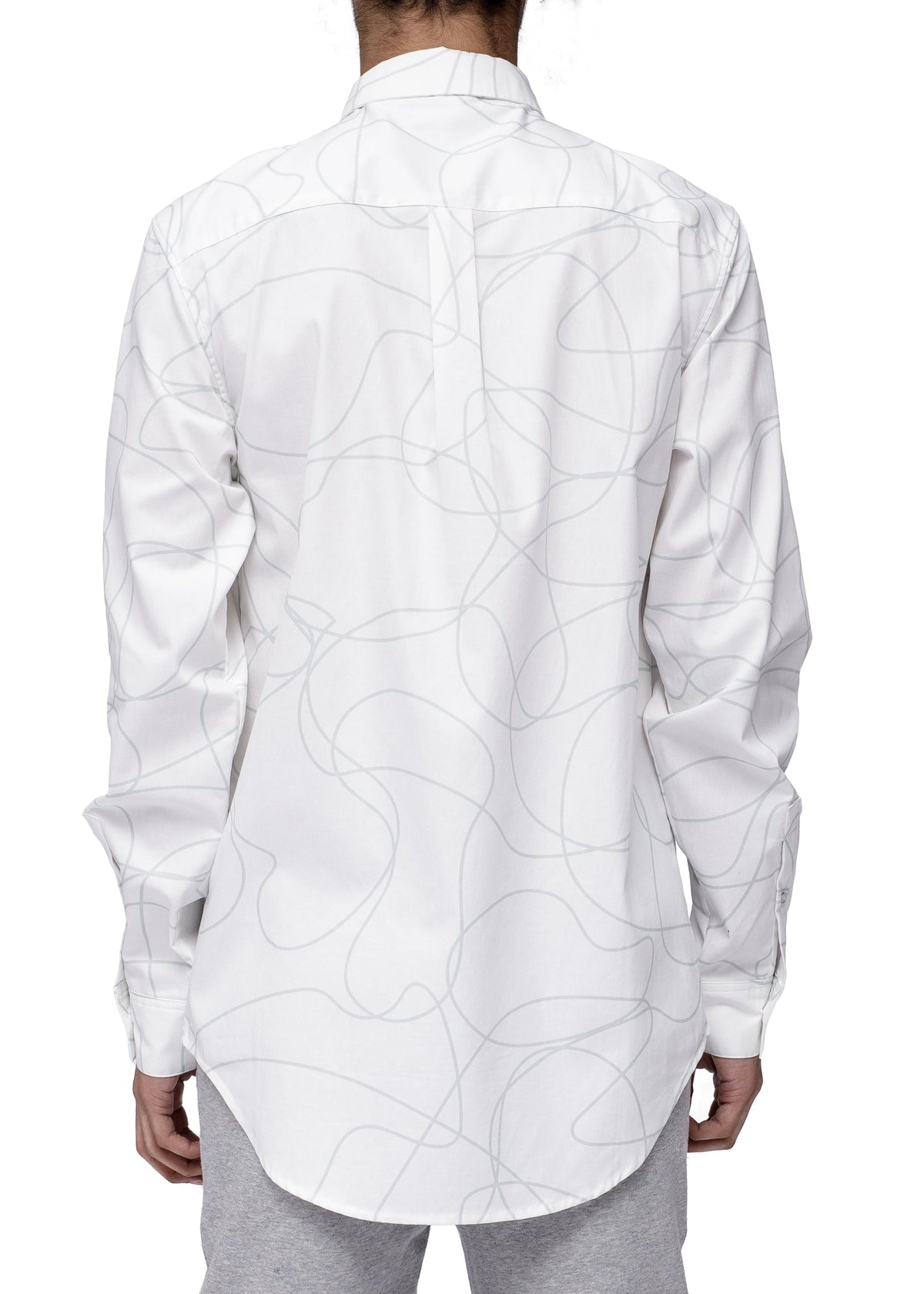 Men's Long Sleeve Line Print Shirt in White
