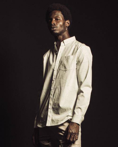 Men's Long Sleeve Line Print Shirt in White