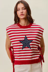 SO ME Stripe Star Patch 4th Of July Side Tie Vest Top