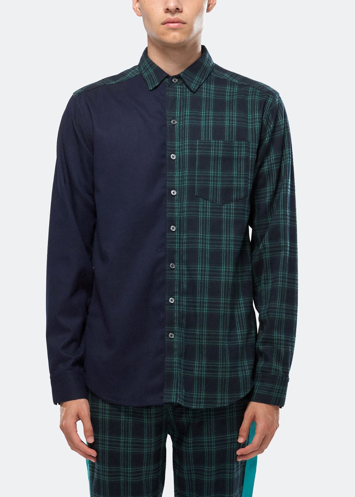 Konus Men's Color Blocked Button Up shirt in Green