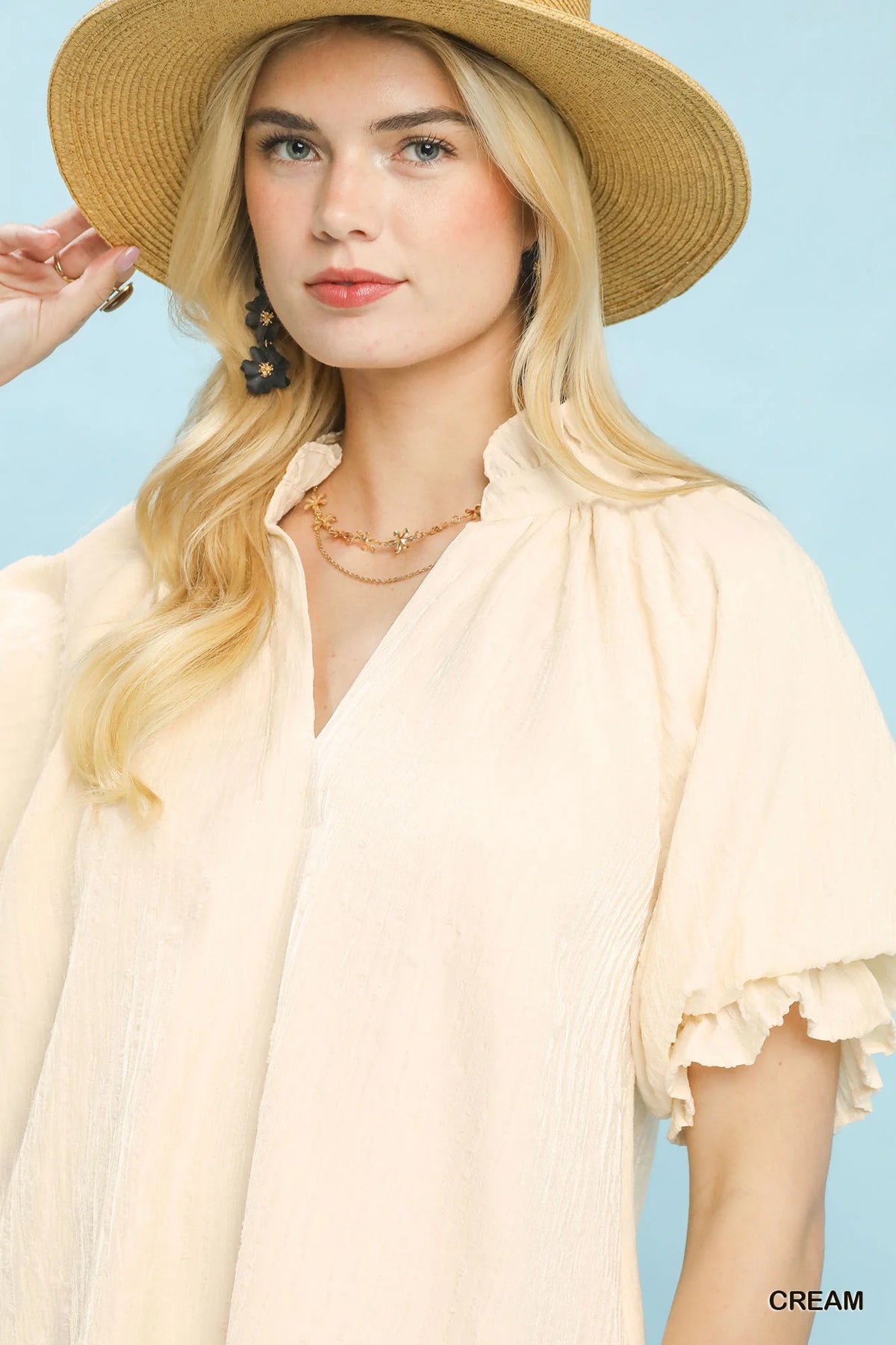 Umgee Linen Blend Ruffle Dress