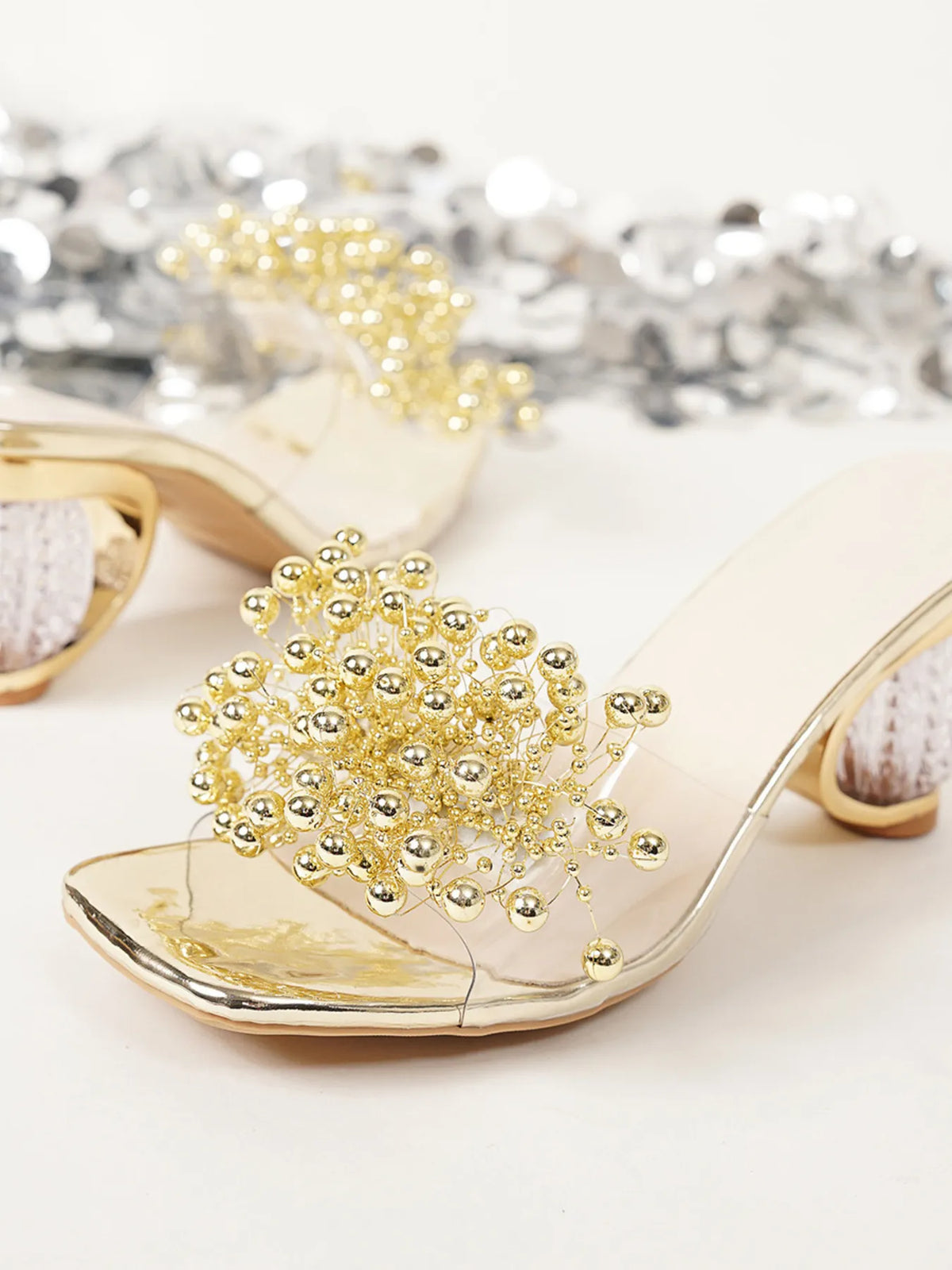Pearl Embellished Clear Strap Sandals