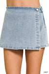 Zenana Wrap Front Denim Skort