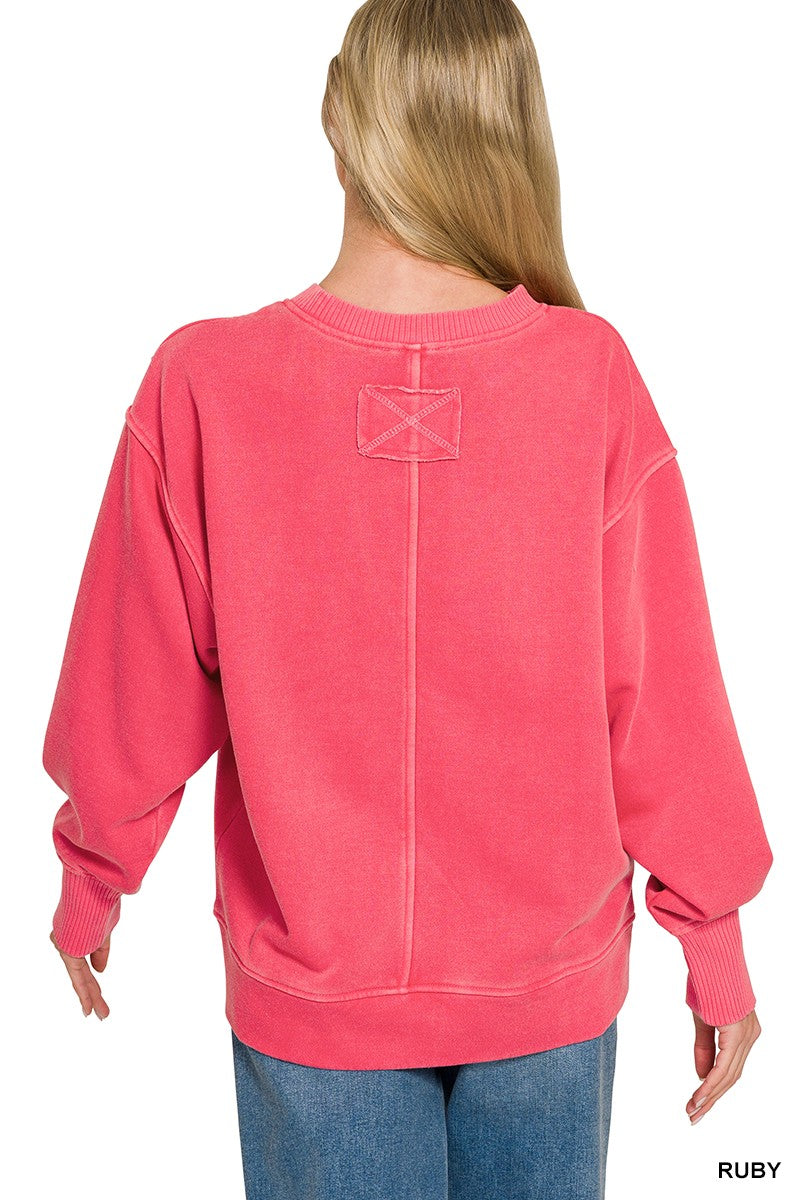 Zenana Pigment Dye Exposed-seam Fleece Sweatshirt