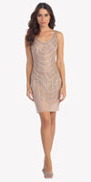 CLEARANCE - Fully Beaded Sexy Champagne Cocktail Dress Embellished (Size Medium)