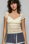 POL Sweetheart Neck Lace Short Sleeve Top