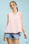 Umgee Mixed Stripe Sleeveless V-Neck Top