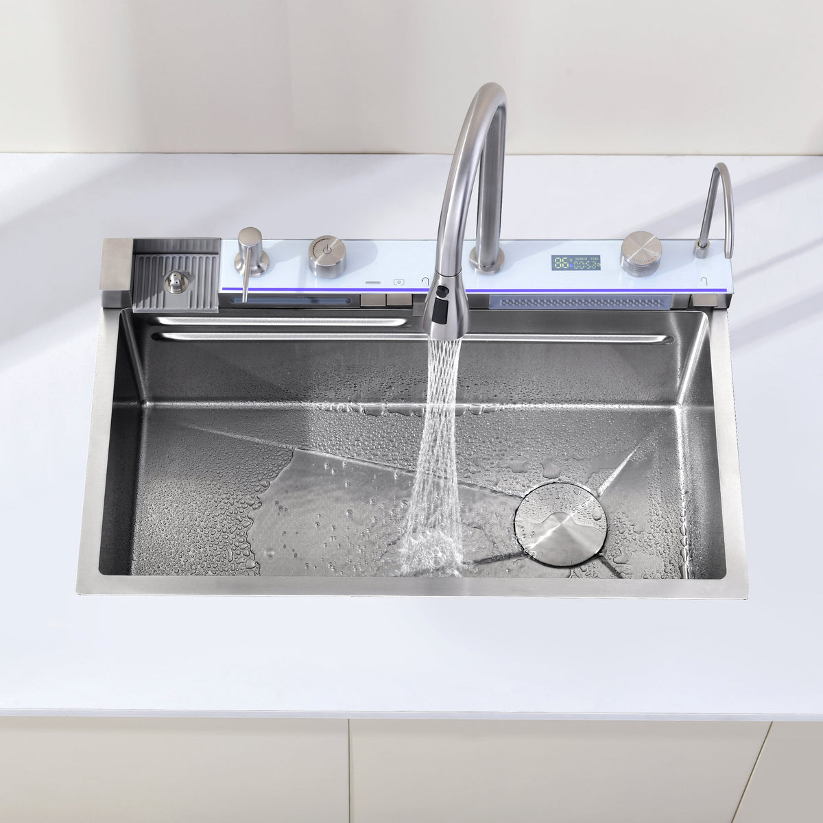 Pull-out Facuet Single Bowl Sink Kitchen Vegetable Sink 304 Whale Waterfall Sink Stainless Steel Dish Sink Vegetable Sink Household Vegetable Washing Basin, Dark Gray