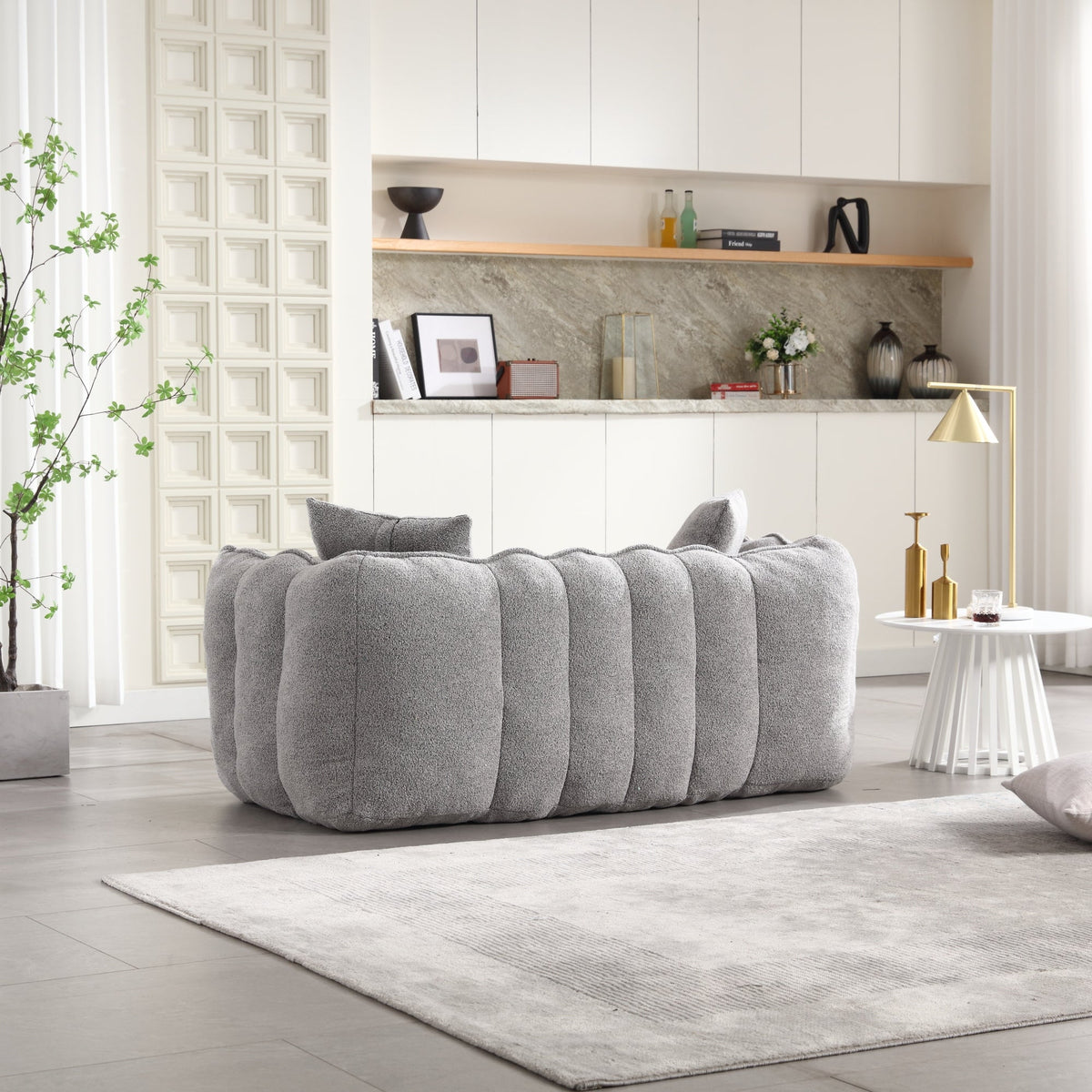 Cozy Beanbag Chair with High Resilience Foam Core for Two - Grey Chenille, 66x35x25 inches
