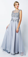 Juliet 552 Long Jewel Neckline Studded Bodice A-Line Gown