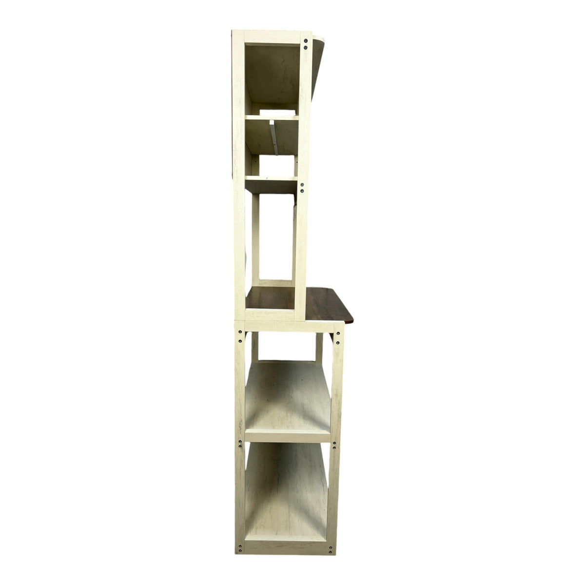 31.50' White and Rustic Brown color 5-Tier Bakers Rack for Kitchen with Storage, Coffee Bar, Kitchen Shelves,  Microwave Stand