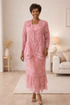 CLEARANCE - Hosanna 5616 Modest 3-Piece Set Ankle Length Lace Pink Dress (Size XL)