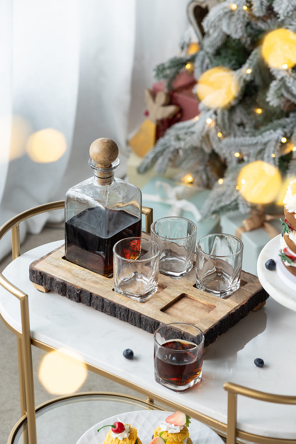 S/6 Alaine Bar Set with Mango Wood Stand