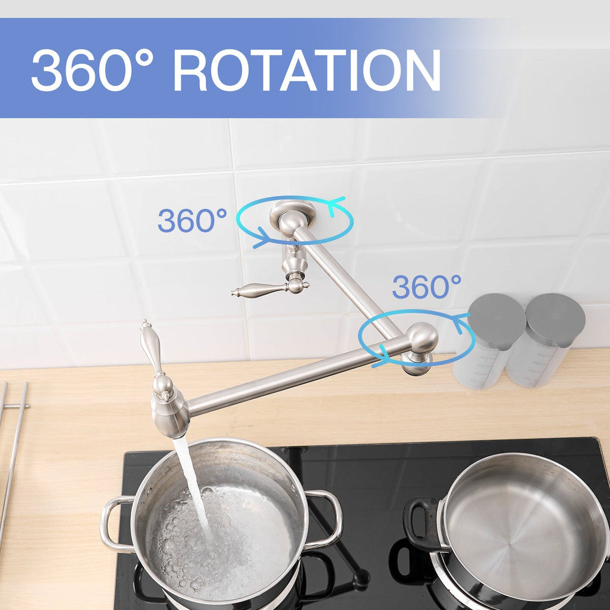 Pot Filler,Wall Mount Commercial Pot Filler Faucet,Brass Material Kitchen Folding Faucet,Coffee Machine Faucet with Stretchable Double Joint Swing Arms,Style A,Brushed Nickel