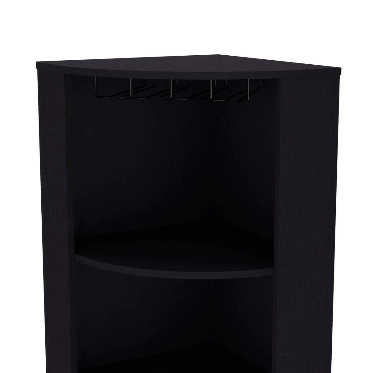 Oban Corner Bar Cabinet with Five Shelves , Eight Bottle Cubbies and Steamware Black